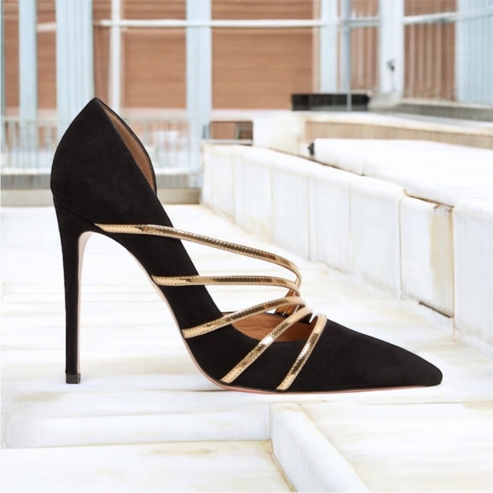 NIB Aquazzura Minou Metallic Suede Pump Heels Size 39.5 $795.00 - Picture 4 of 6